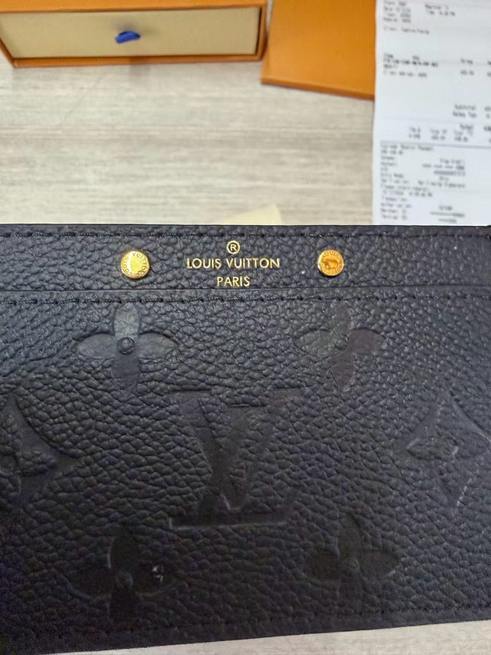 Louis Vuitton Black Embossed Monogram Slim Card Case with Gold Rivets - Picture 7 of 14